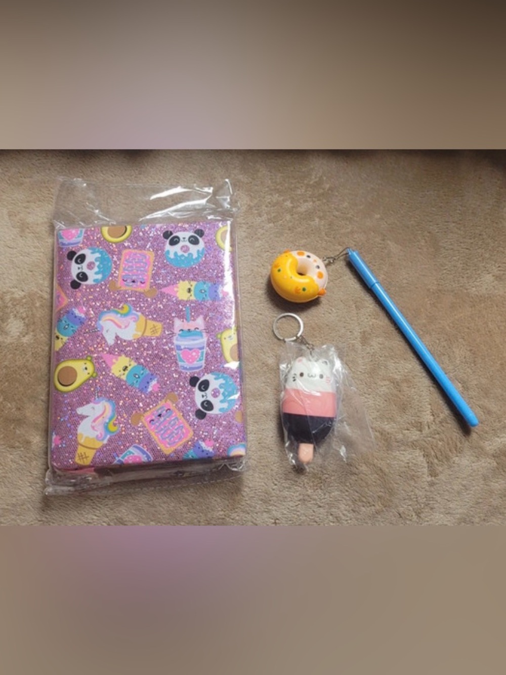 Kids Glitter Panda Notebook journal & Cute Keychain Set with pen